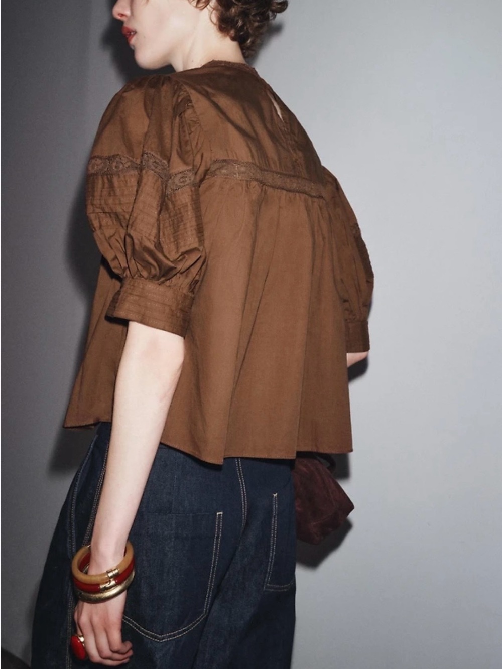 Zara ZW collection Lace Blouse - Brown - L - Picture 2 of 9